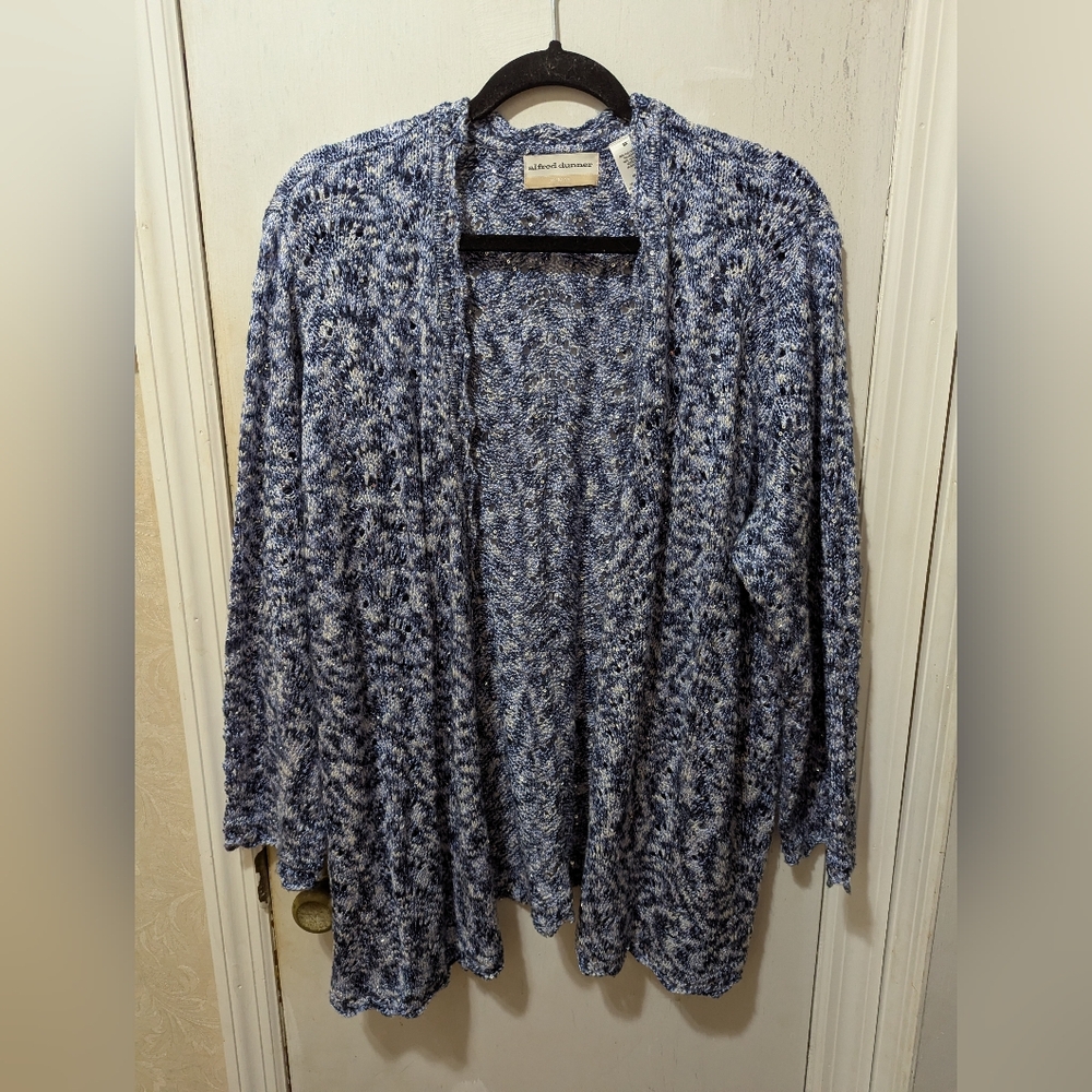 Alfred Dunner 3XL Blue Shades & Sequin Open Front Cardigan Sweater